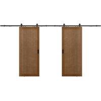 Vente-unique Double Sliding Door With Pocket Door Systemed In MDF & Dark Natural in Walnut