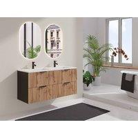 Vente-unique Fluted Wall-Hung Vanity Unit - Light Natural & Black - 120 Cm