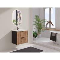 Vente-unique Fluted Wall-Hung Bathroom Unit With Inset Basin - Light Natural and in Black