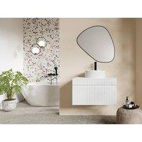 Vente-unique Fluted Wall-Hung Bathroom Unit In White With Round Countertop Basin