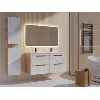 Vente-unique Wall-Hung Bathroom Unit With Inset Basin & Two Tall Units - 120 Cm in Light Oak