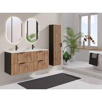 Vente-unique Fluted Wall-Hung Bathroom Unit With Inset Basin & Tall Unit - Light in Black