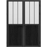 Vente-unique Reversible Double Swing Door Block In Aluminum & Frosted Tempered in Black