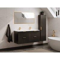 Vente-unique Fluted Wall-Hung Bathroom Unit With Inset Basin & Tall Unit - Black