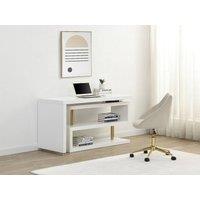 Vente-unique Extendable Desk With 360 Swivel Top - Lacquered MDF - White & Gold