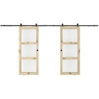 Vente-unique Double Sliding Door With Surface-Mounted System In Wood & Tempered in Light Oak