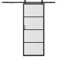 Vente-unique Sliding Door With Pocket Door System - Aluminum & Transparent in Black