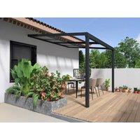 Vente-unique Wall-Mounted Aluminium Pergola With Sliding Roof - 9 M - Anthracite in Dark Grey