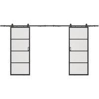 Vente-unique Double Sliding Door With Pocket Door System - Aluminum & Frosted in Black