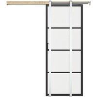 Vente-unique Sliding Door With Pocket Door System - Aluminum & Transparent in Black
