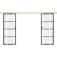 Vente-unique Double Sliding Door With Pocket System - Aluminum & Transparent in Black