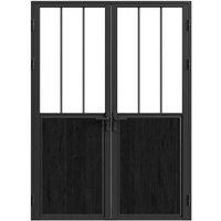 Vente-unique Reversible Double Swing Door Block In Aluminum & Tempered Glass in Black