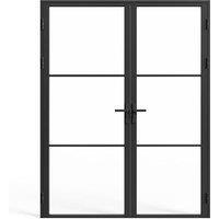 Vente-unique Reversible Double Door Block In Aluminum & Tempered Glass - 2 X H204 in Black