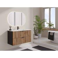 Vente-unique Fluted Wall-Hung Vanity Unit - Light Natural & Black - 100 Cm