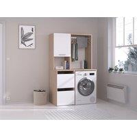 Vente-unique Washing Machine Unit With Hanging Rail & Cupboards - Light Natural in Light Oak