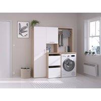 Vente-unique Washing Machine Unit With Hanging Rail, Cupboard & Storage Tall Unit in Light Oak