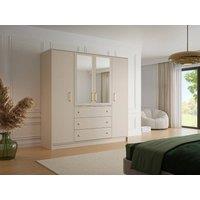 Vente-unique Wardrobe With 4 Doors & 3 Drawers - With Mirrors - W196 Cm - Beige
