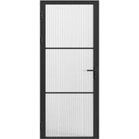 Vente-unique Reversible Aluminum & Textured Glass Door - H204 X W73 Cm - Black