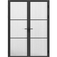 Vente-unique Reversible Double Swing Aluminum & Textured Glass Door Block - 2 X in Black