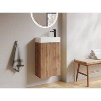 Vente-unique Fluted Cloakroom Basin Unit With Reversible Door - Light Natural - H60 in Light Oak