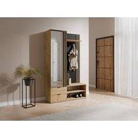 Vente-unique Wardrobe With Mirror & Storage - Natural & Black - JANAKIA