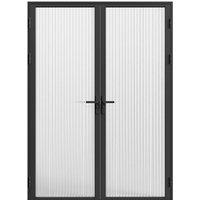 Vente-unique Reversible Double Swing Door Block In Aluminium & Textured Toughened in Black