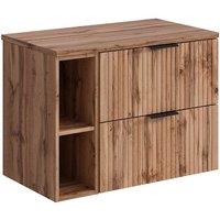 Vente-unique Striped Floating Vanity Unit With Niches - Light Natural - W80 Cm in Light Oak