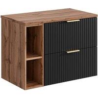 Vente-unique Striped Wall-Hung Vanity Unit With Niches - Black & Light Natural