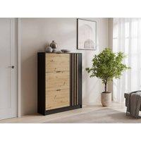 Vente-unique Shoe Cabinet With 1 Door & 3 Drop - Down Shelves - Natural & Black