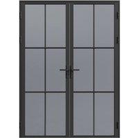 Vente-unique Reversible Double Swing Door In Aluminum & Smoked Tempered Glass - 2 in Black