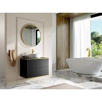 Vente-unique Fluted Wall-Hung Bathroom Unit With Gold Trim & Round Countertop in Black