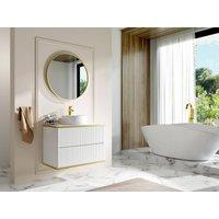 Vente-unique Fluted Wall-Hung Bathroom Unit With Gold Trim & Round Countertop in White
