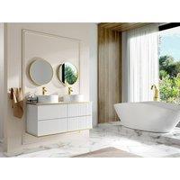 Vente-unique Fluted Wall-Hung Bathroom Unit With Gold Trim & Round Double in White