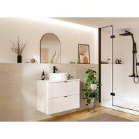 Vente-unique Fluted Wall-Hung Bathroom Unit With Round Countertop Basin - Matt in White