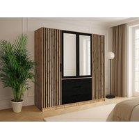 Vente-unique Wardrobe With 4 Doors & 3 Drawers - With Mirror - W196 Cm - Natural in Black