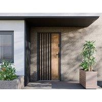 Vente-unique Solid Steel Front Door - H207 X W100 Cm - Oak Effect With Black in Walnut