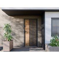 Vente-unique Solid Steel Front Door - H207 X W100 Cm - Oak Effect With Black in Light Oak