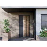 Vente-unique Solid Steel Front Door - H207 X W100 Cm - Anthracite With Oak Effect in Grey