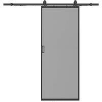 Vente-unique Sliding Door With Pocket Door System - Aluminium & Smoked Tempered in Black
