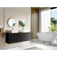 Vente-unique Fluted Wall-Hung Vanity Unit With Gold Trim & 4 Drawers - Black