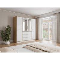 Vente-unique Wardrobe With 4 Doors & 3 Drawers - With Mirrors - W196 Cm - Natural in Light Oak