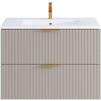 Vente-unique Fluted Wall-Hung Bathroom Unit With Inset Basin - Beige - 80 Cm