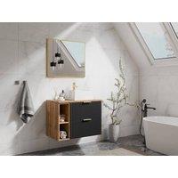 Vente-unique Fluted Wall-Hung Bathroom Unit With Open Shelves & Square Countertop in Black