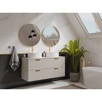 Vente-unique Fluted Wall-Hung Bathroom Unit With Double Round Countertop Basin in Beige