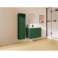 Vente-unique Suspended Grooved Bathroom Vanity Unit With Inset Basin & Tall in Green