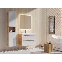 Vente-unique Wall-Hung Bathroom Unit With Inset Basin & Tall Unit - Natural and in Light Oak