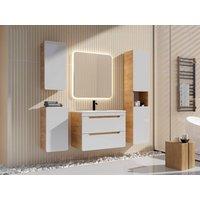 Vente-unique Wall-Hung Bathroom Unit With Inset Basin & Three Tall Units in Light Oak