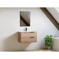 Vente-unique Wall-Hung Bathroom Unit With Inset Basin - Light Natural - 80 Cm in Light Oak