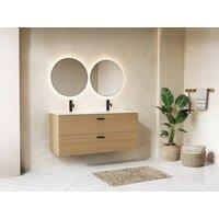 Vente-unique Fluted Wall-Hung Bathroom Unit With Inset Basin - 2 Drawers - Light in Light Oak