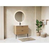 Vente-unique Fluted Freestanding Bathroom Unit With Inset Basin - 2 Drawers - Light in Light Oak